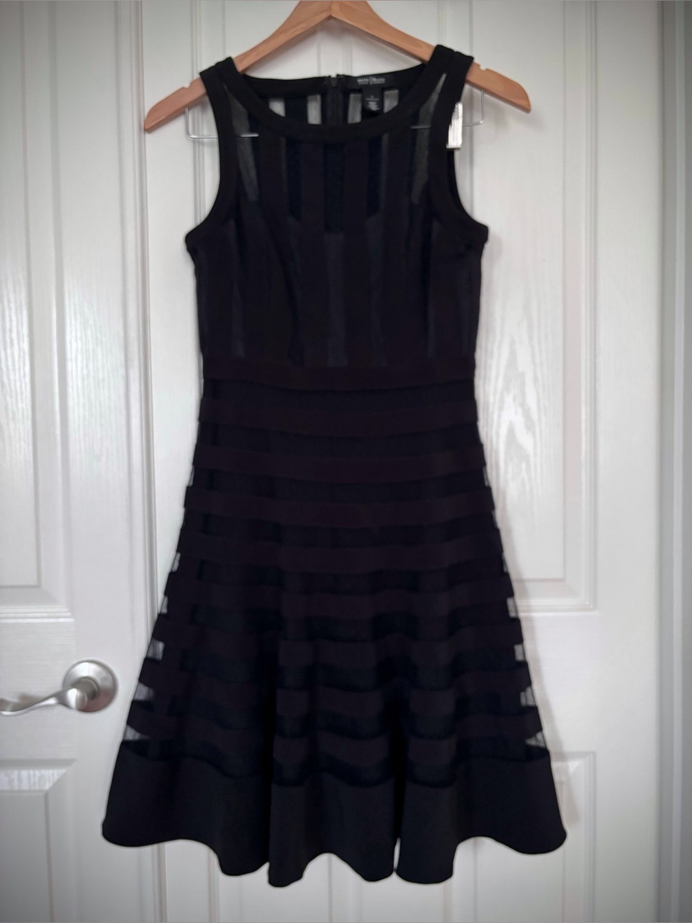 WHBM Sheer Panels Blk Fit Flare Dress Sz 2